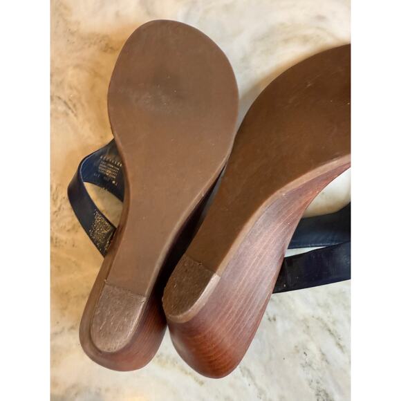 Tory Burch Cameron Wege Thong Sandals Navy Blue 7 - Picture 7 of 9